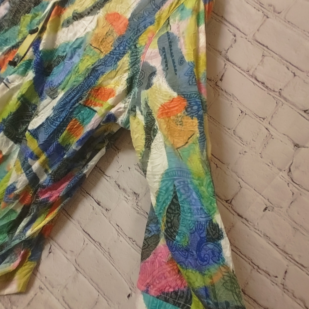 Ali Miles 3X Colorful Watercolor Ornate Button Down Blouse Artsy - Picture 7 of 14